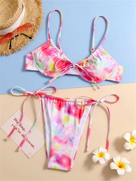 Tie Dye Underwire Tie Side Bikini Swimsuit