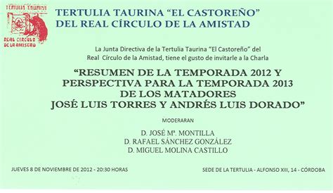 Charla en la Tertulia Taurina El Castoreño del Real Circulo de la