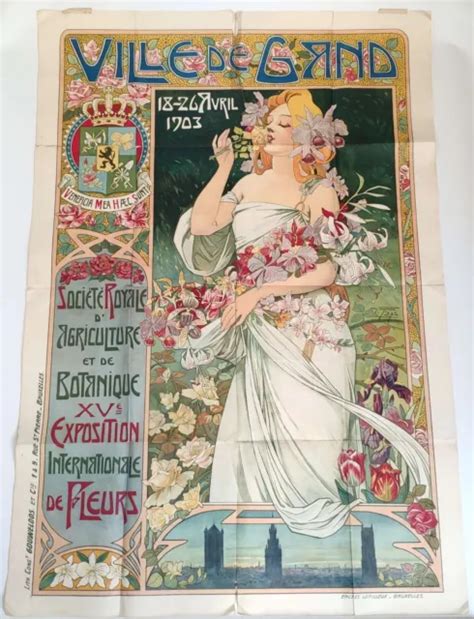 RARE AFFICHE ANCIENNE Ville De Gand Belgique EXPOSITION 1903 Litho