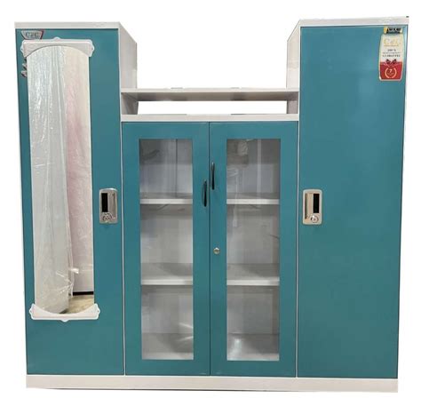 Door Blue White Steel Modular Wardrobe With Mirror With Locker At