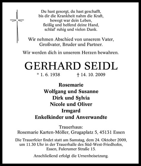 Traueranzeigen Von Gerhard Seidl Waz Trauer De