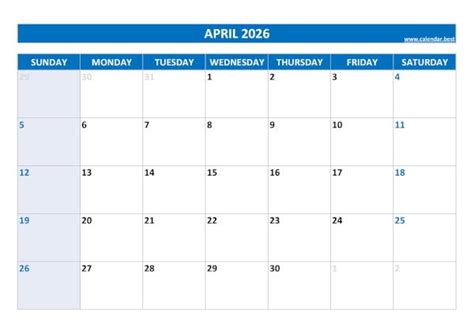 April 2026 calendar -Calendar.best