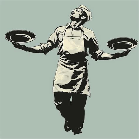 Premium Photo Man In Apron Holding Two Plates