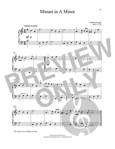 Minuet In A Minor By Johann Philipp Krieger Piano Sheet Music Download