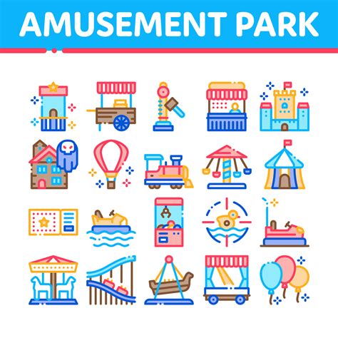 Amusement Park And Attraction Icons Set Vector Vector Art At