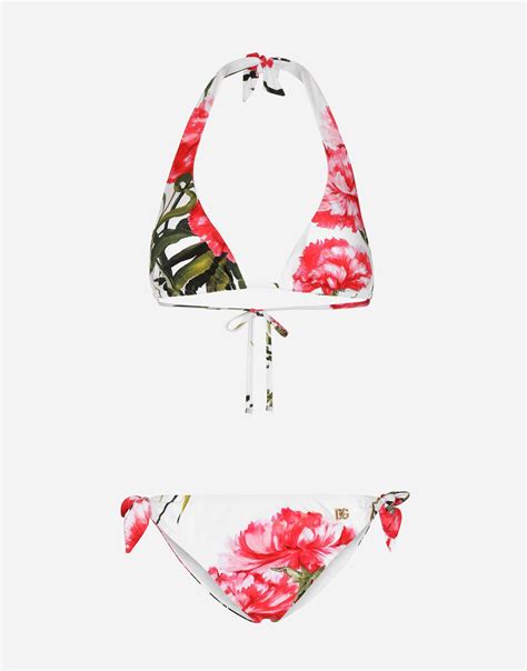 Dolce Gabbana Carnation Print Padded Triangle Bikini Editorialist