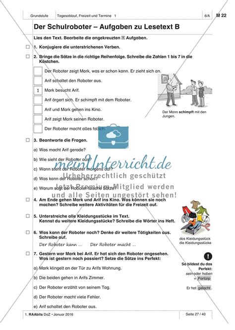 Tagesablauf Übung und Anwendung des Wortschatzes meinUnterricht