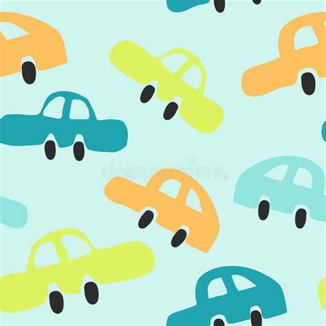 Toy Cars Seamless Pattern Hand Drawn Doodle Minimalism Stock