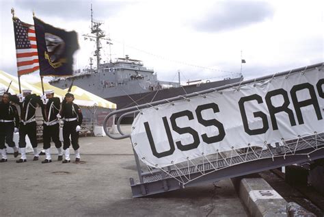 A U S Navy Color Guard Parades The Colors During The Commissioning Of