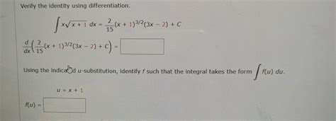 Solved Verify The Identity Using Differentiation X Chegg