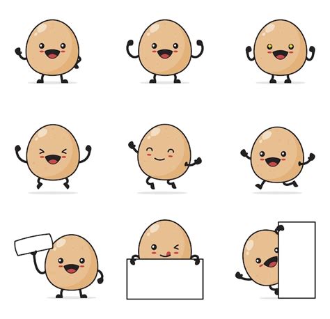 Premium Vector Cute Egg Cartoon With Happy Facial Expressions And