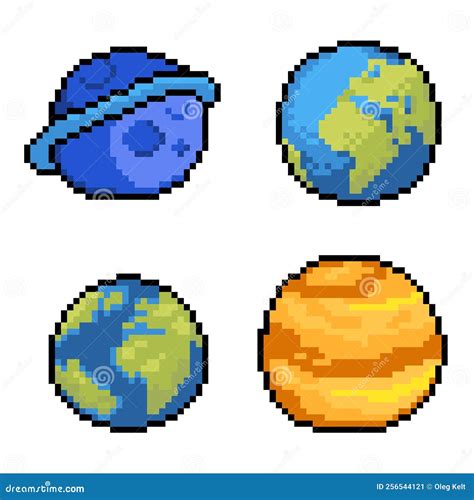 Planets Pixel Art Set 80s Video Game Sprites Solar System Objects Images