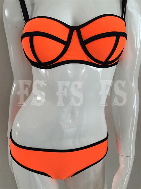 Sexy Women Bandage Push Up Neoprene Bikini Set Triangle Swimwear