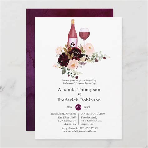 Berry Blush Floral Wine Tasting Rehearsal Dinner Invitation Zazzle