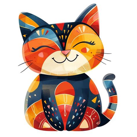 Colorful Abstract Cat Illustration With Vibrant Patterns And Details