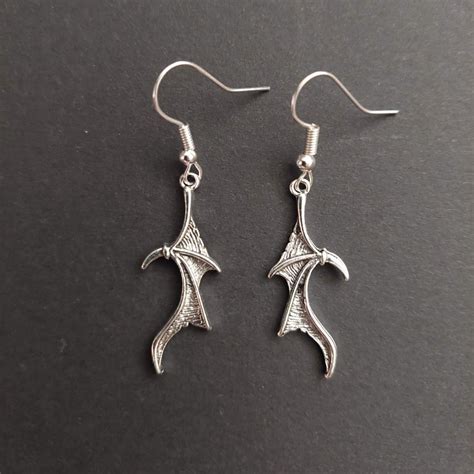 Silver Dragon Wing Earrings Hand Made from Alloy... - Depop