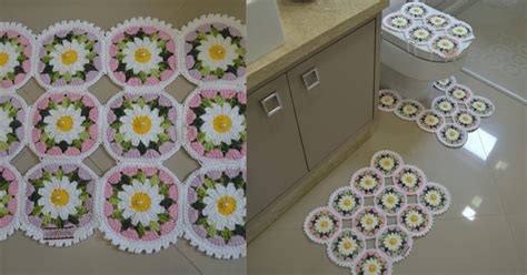 Jogo De Banheiro De Crochê Passo A Passo Com Flores - Lindo jogo de banheiro em crochê com flores: Passo a passo com gráficos