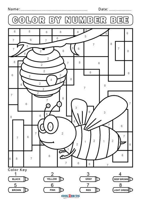 Color By Number Bee Coloring Page Free Printable Coloring Pages