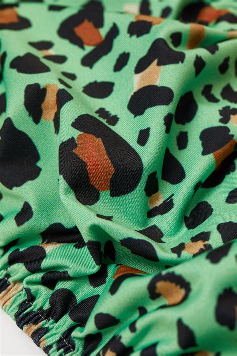 Short Sleeved Bikini Top Green Leopard Print Ladies Handm Us