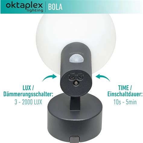 Oktaplex Alu Au Enleuchte Mit Sensor Bola Ip Lm Warmwei