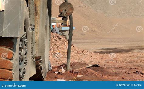 Explosives Work In A Quarry The Process Of Placing Explosives In An