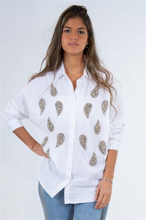 Camisa De Lino Bordada Blanco Tits