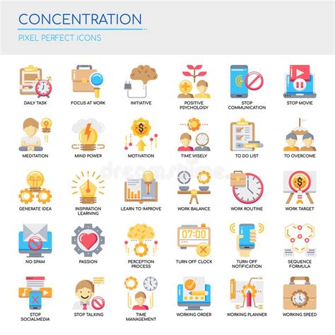 Concentration Thin Line And Pixel Perfect Icons Stock Vector