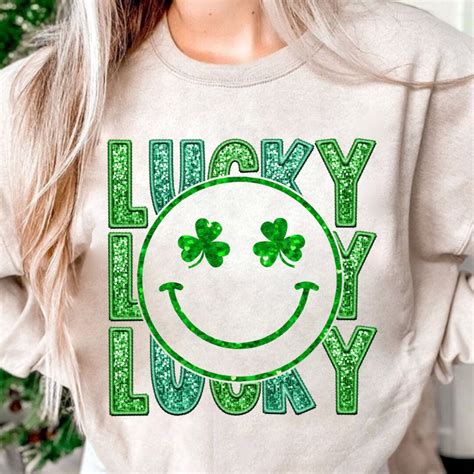 Lucky Smiley Face St Patricks Day Faux Sequin Png St Patricks Day