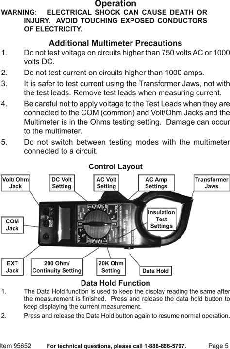 Harbor Freight 5 Function Clamp On Digital Multimeter Product Manual