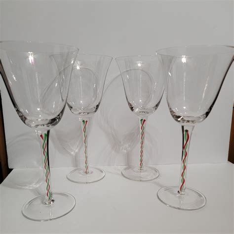 Pier 1 Dining Pier Wine Glasses Candy Ribbon Wine Glasses Red Green White Ribbon Swirl 4