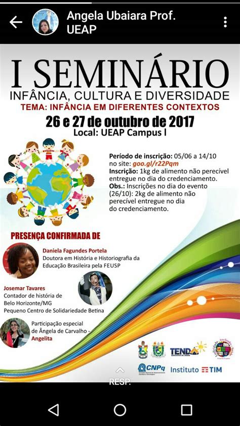 I SEMINÁRIO INFÂNCIA CULTURA E DIVERSIDADE DIAS 26 E 27 10 2017 UEAP