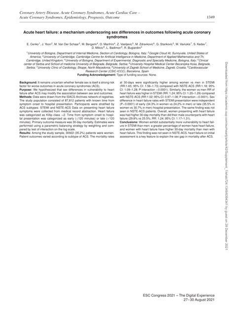 PDF Acute Heart Failure A Mechanism Underscoring Sex Differences In Outcomes Following Acute