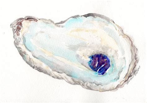 Original Oyster Shell Watercolor Painting X Beach House Etsy