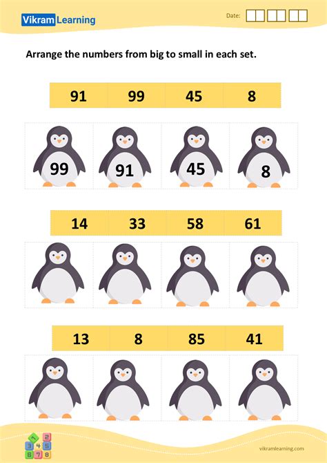 Download Arrange The Numbers From Big To Small In Each Set Worksheets