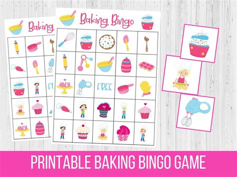 Printable Baking Bingo Game Girl Birthday Party Digital Download Kids