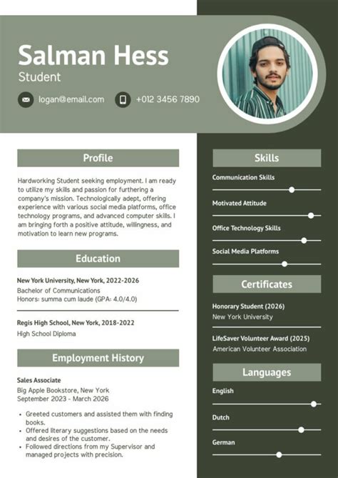 CV Example for Students | Free Resume Template - Piktochart