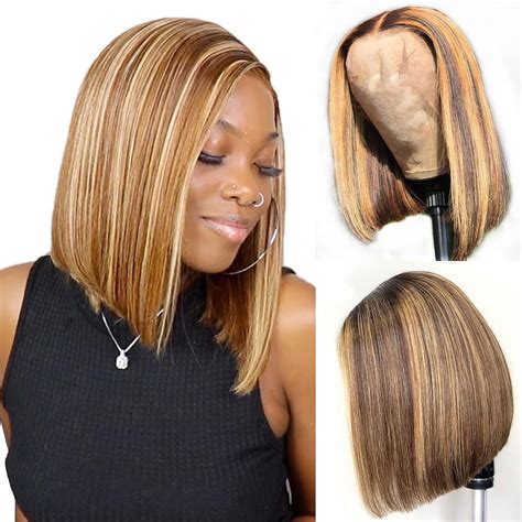 Skydo Highlight Bob Wig Human Hair 4 27 Ombre Lace Front