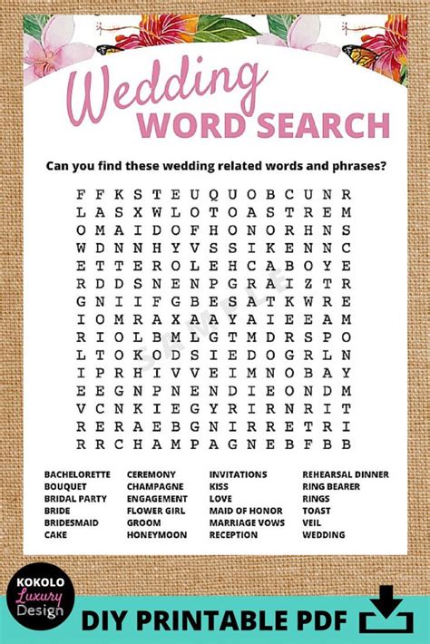 Bridal Shower Word Search