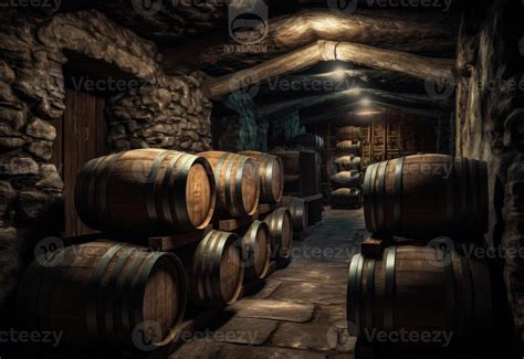 Ai Generated Wine Barrels Stacked In The Old Cellar Of The Winery