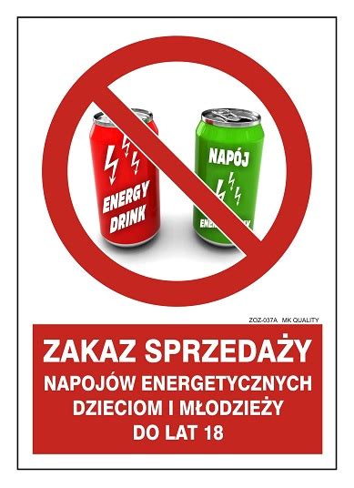 Tabliczka Znak BHP Zakaz sprzedaży napojów energetycznych dzieciom i