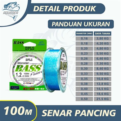 Jual AQUASEA Tali Pancing Bass FLUOROCARBON 100M Warna Biru Senar