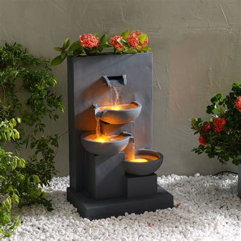 Teamson Home 29 13 Outdoor Water Fountain With Planter LED Lights