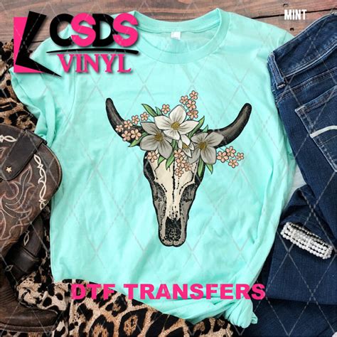 Dtf Transfer Dtf003046 Floral Cow Skull Csds Vinyl