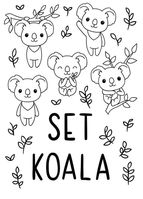 Kawaii Set Koala Para Colorear Imprimir E Dibujar Coloringonly