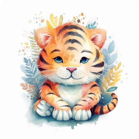 Cute Watercolor Baby Tiger Illustration Stock Photo At Vecteezy