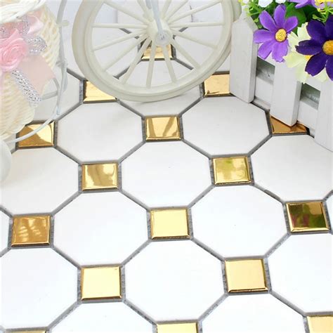 Glossy Gold Matt White Ceramic Mosaic Bathroom Kitchen Washroom Anti