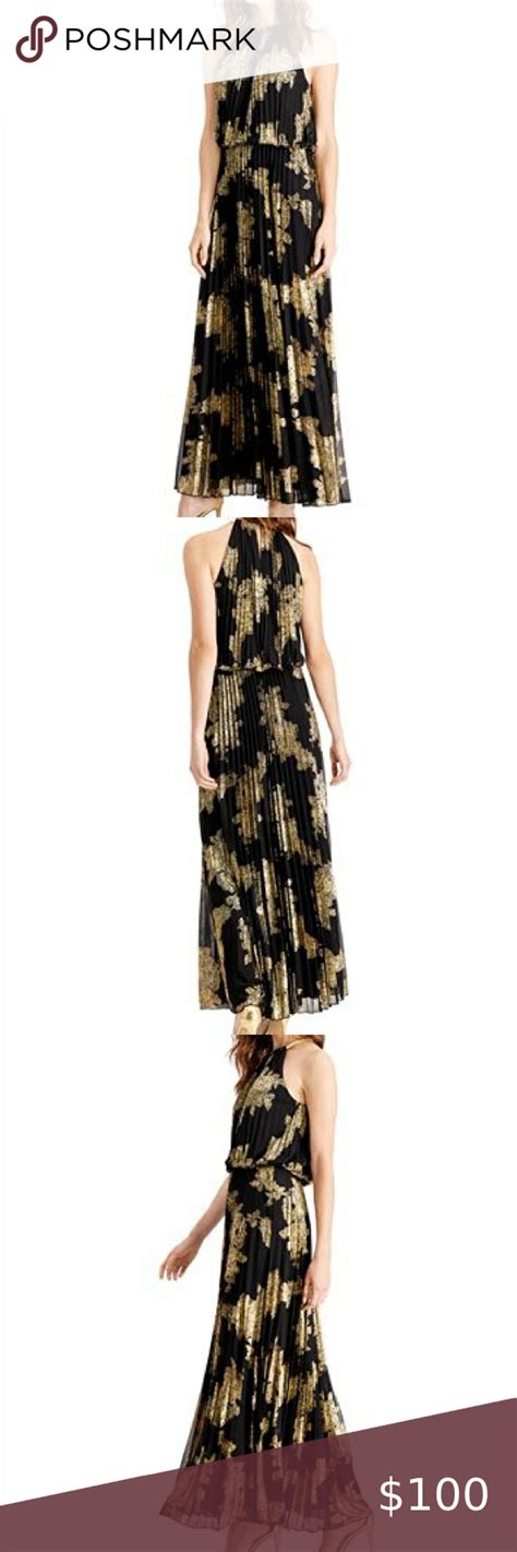 Msk Metallic Print Pleated Blouson Gown Size