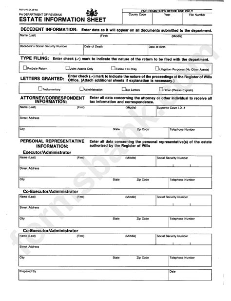 Form Rev 346 Estate Information Sheet Pa Department Of Revenue