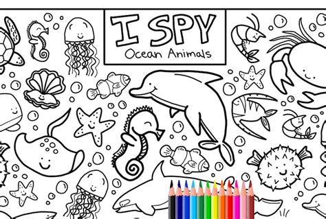 I Spy Ocean Animals Coloring Page, Printable Download, Colouring Page ...