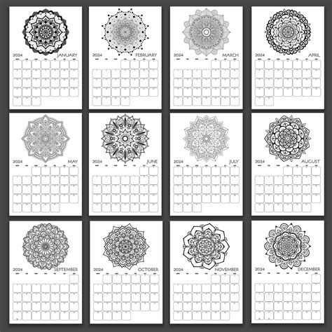 2024 Coloring Mandala Monthly Calendar Printable A4 And Letter Size